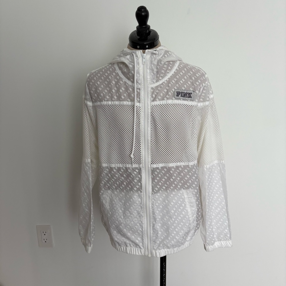 Victoria Secret PINK Womens Anorak Windbreaker Jacket XS Small White Lightweight